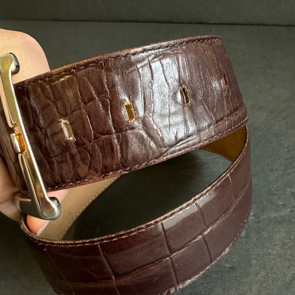 Vintage Nordstrom Brown Leather Belt Wide‎ Alligator Grain Womens Small / Medium